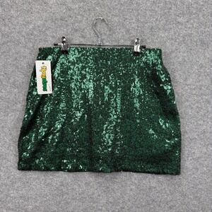 Tipsy Elves Womens Green Sequin Mini Skirt High Waisted Party Holiday Large NEW